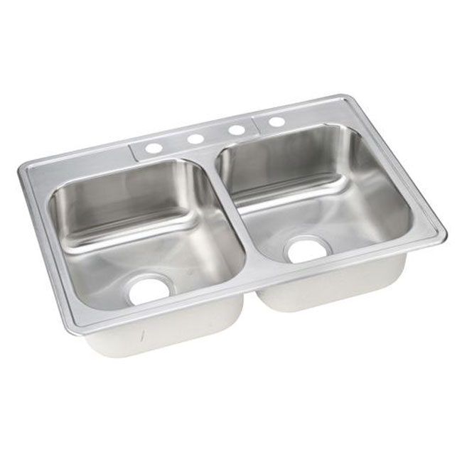 Elkay DSE233224 Dayton Self-rimming Double Bowl 33" x 22" Kitchen Sink with 4 Faucet Holes Stainless Steel