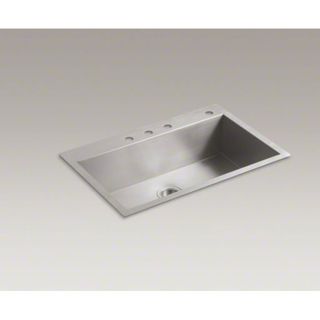 Kohler K-3821-4-NA Vault 33" x 22" Self-rimming or Under-mount Large Single-bowl Kitchen Sink with Four Faucet Holes