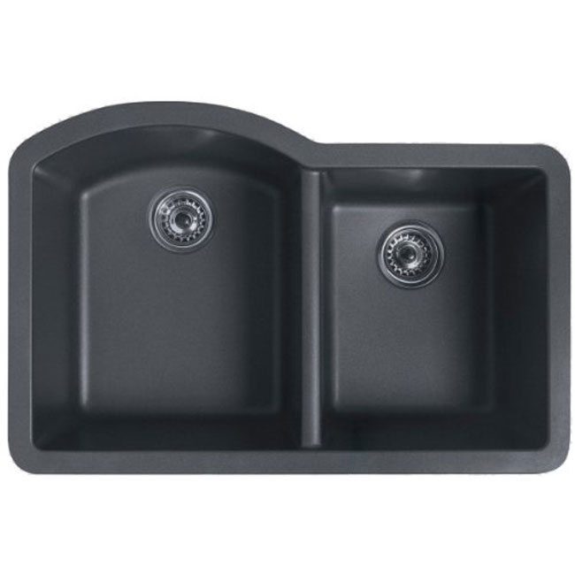 Swanstone QUDB-3322077 Undermount Large and Medium Double Bowl Granite Kitchen Sink Nero