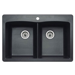 Blanco 440220 Diamond 22" x 32" 1 to 5 Holes Double Bowl Silgranit Universal Mount Kitchen Sink Anthracite